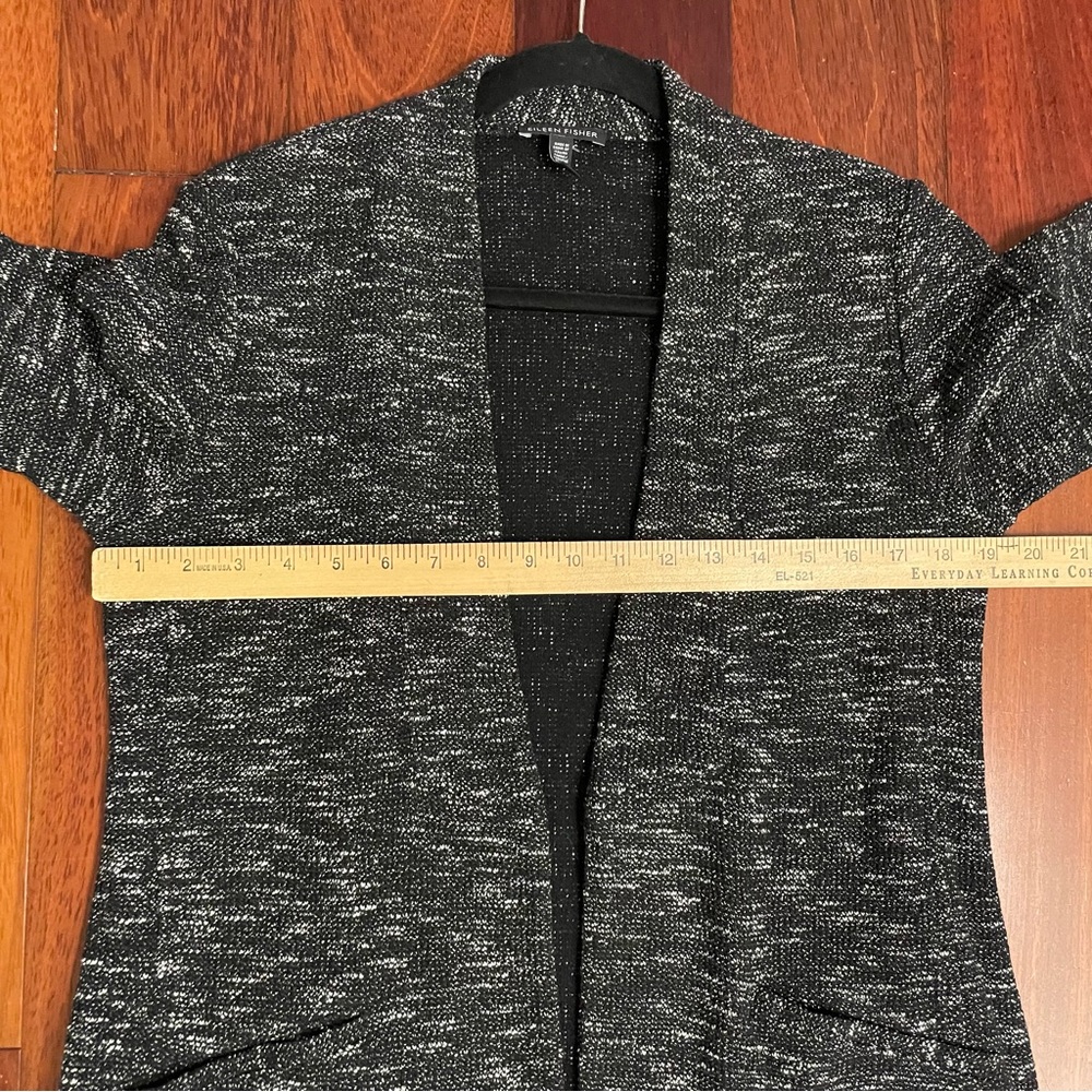 Eileen Fisher Micro Tweed Knit Long Cardigan Black White Textured Sz S B2 - Picture 11 of 14